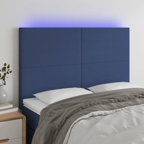 vidaXL Tăblie de pat cu LED, albastru, 144x5x118/128 cm, textil