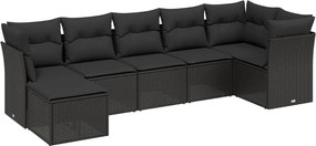 vidaXL Set canapele de grădină cu perne, 7 piese, negru, poliratan