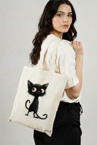Sacosa de Panza pentru Cumparaturi, Geanta Tote, model Meowgic Charm 38 x 34.5 cm, Alba, BEKZ®