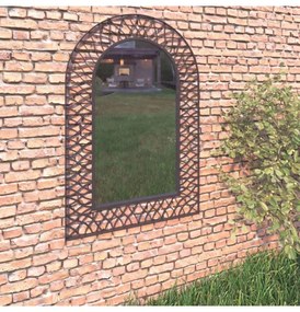 Oglinda de perete de gradina, negru, 50 x 80 cm, arcuita