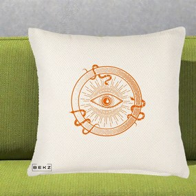 Perna Personalizata Ochiul Providentei Mistic Orange, 40x40 cm, Crem Reliefat, Husa Detasabila, Perna Inclusa, BEKZ®