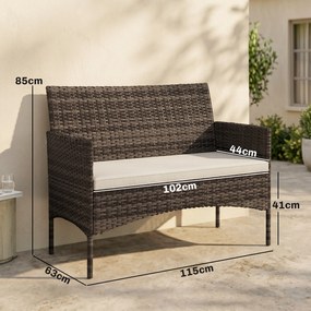 Outsunny Canapea de Grădină 2 Locuri cu Perne și Tampoane Antiderapante, din Ratan și Oțel, 115x63x85 cm, Bej | Aosom Romania