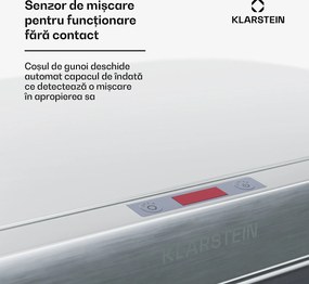 Klarstein Coș de gunoi fără atingere, cu senzor, 56 l, din oțel inoxidabil, închidere ușoară, cu baterii, afișaj LED, temporizator