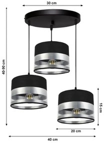 Lustră pe cablu MILO 3xE27/60W/230V argintie/neagră