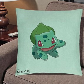 Perna Personalizata Bulbasaur Pokemon, 40x40 cm, Verde Menta, Husa Detasabila, Perna Inclusa, BEKZ®
