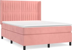 vidaXL Pat box spring cu saltea, roz, 140x200 cm, catifea