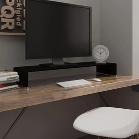 Stand TV Suport monitor din sticla, 100x30x13 cm, negru 1, Negru, 100 x 30 x 13 cm