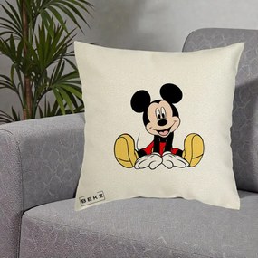 Perna Personalizata Mickey Mouse Relaxat, 40x40 cm, Ecru, Husa Detasabila, Perna Inclusa, BEKZ®
