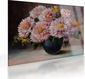 Tablou pe sticlă - Pictură în ulei, flori în vază (70x50 cm)