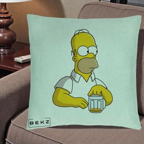Perna Personalizata Homer Simpson cu Bere, 40x40 cm, Verde Menta, Husa Detasabila, Perna Inclusa, BEKZ®