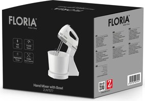 Mixer cu bol Floria ZLN7577 ALB, 7 viteze, Bol plastic 2 Litri, Putere 150W, ALB