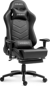 RESIGILAT- DOWINX Scaun gaming, ergonomic, suport lombar cu masaj, spătar rabatabil 90-180°, cotiere reglabile, suport pentru picioare, rezistent 150 kg, piele PU, Negru