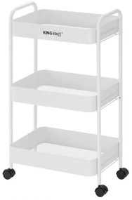 Raft mobil Kinghoff KH 1942, 3 niveluri, 4 roți pivotante 360 grade, alb