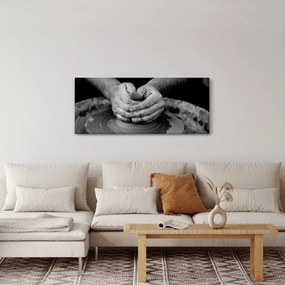 Tablou alb negru - producția de ceramică (120x50 cm)