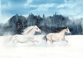 Fototapet - Cai în zăpadă (147x102 cm)