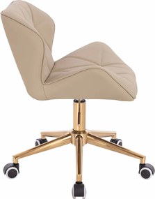 HR111K Scaun Crem Piele Ecologica Premium Soft cu Bază Aurie