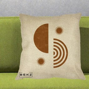 Perna Decorativa Boho Sun si Spirala, 40x40 cm, Crem, Husa Detasabila, Perna Inclusa, BEKZ®