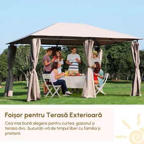 Outsunny Foisor de Gradina cu Prelata in Poliester 6 Pereti Detasabili 12 Paleti Schelet in Metal Bej 400 x 300 x 264 cm | Aosom Romania