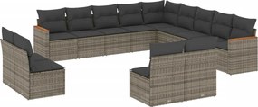 vidaXL Set mobilier de grădină cu perne, 13 piese, gri, poliratan