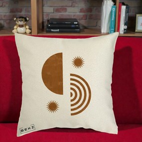Perna Decorativa Boho Sun si Spirala, 40x40 cm, Ecru, Husa Detasabila, Perna Inclusa, BEKZ®