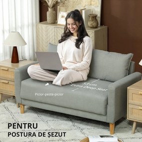 HOMCOM Canapea cu 2 Locuri, Brațe, Compartiment de Depozitare și 2 Perne, 140x72x82 cm, Gri | Aosom Romania