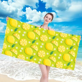 Prosop plaja LEMONS 100x180 cm verde, 100% microfibra