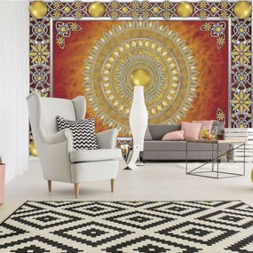 Fototapet - Mandala aurie și roșie (152,5x104 cm)