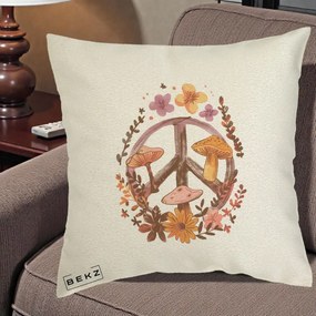 Perna Decorativa Peace Sign Ciuperci Floral, 40x40 cm, Ecru, Husa Detasabila, Perna Inclusa, BEKZ®