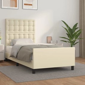 3125557 vidaXL Cadru de pat cu tăblie, crem, 100x200 cm, piele ecologică