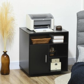 HOMCOM Suport de imprimantă organizator birou dulap ușă 3 nișe + blat mare panouri particule negru | Aosom Romania