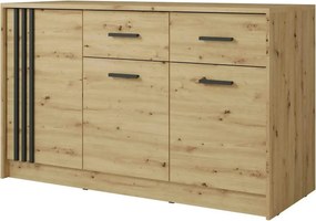 Comoda CANADA CD4, stejar artisan/negru, PAL laminat, 150x42x94 cm