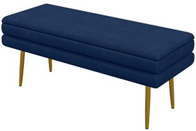 HOMCOM Bancă bancă cutie de depozitare 2 în 1 scaun aspect catifelat și picioare de oțel - 100 x 37,5 x 42 cm bleu și aurit | Aosom Romania