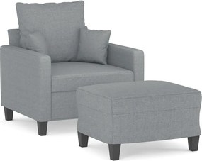 vidaXL Fotoliu canapea cu taburet, gri deschis, 60 cm, textil