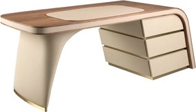 Birou cu design modern din lemn furniruit si piele sintetica Cream