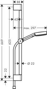 Set de dus Hansgrohe Pulsify Select 105 Relaxation, cu 3 jeturi, bara de 0.65 m, alb mat - 24160700