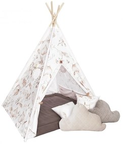 Cort de joaca Boho, saltea impermeabila inclusa, 4 perne, Indian Teepee din Bumbac, BabySteps