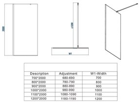Paravan de dus tip Walk-in 90x200 cm profil crom cu model