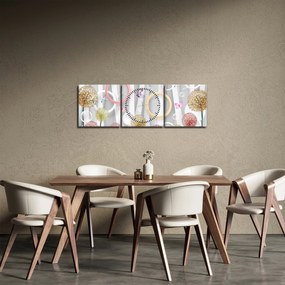 Tablou abstract cu păpădii (cu ceas) (90x30 cm)