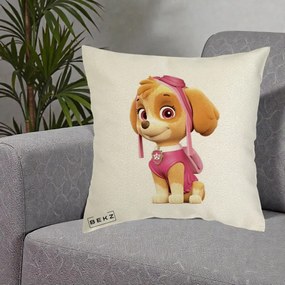 Perna Personalizata Skye PAW Patrol Roz, 40x40 cm, Ecru, Husa Detasabila, Perna Inclusa, BEKZ®
