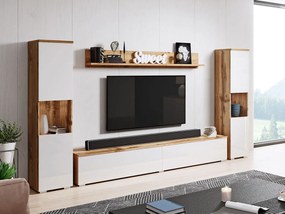 Mobilă pentru sufragerie Sarasota 131 Wotan stejar, Alb lucios, Cu comodă tv, Cu componente suplimentare, Părți separate, PAL laminat, 130x240x33cm, 74 kg