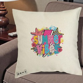 Perna Decorativa Summer Vibes Colorata, 40x40 cm, Ecru, Husa Detasabila, Perna Inclusa, BEKZ®