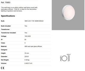 Aplica LED de perete / tavan pentru exterior IP65 TOM XL alba