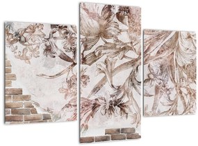 Tablou - Frescă florală pe un perete de cărămidă (90x60 cm)