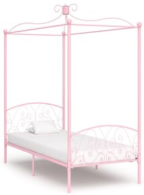 284487 vidaXL Cadru de pat cu baldachin, roz, 100 x 200 cm, metal
