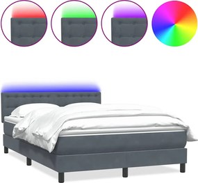 vidaXL Pat cu arcuri cu saltea și LED, gri închis, 140x220 cm, catifea