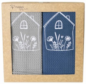 Prosoape de bucătărie waffle brodate cu motiv – Set de 2 bucăți