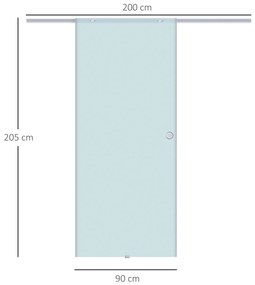 HOMCOM Usa Glisanta de Interior din Sticla Securizata cu Sina din Aluminiu, 90x205x0.8cm