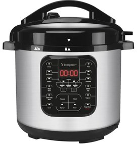 Multicooker sub presiune Beper P101COS001, 1200W, 6 L, 15 programe, Timer, Inox/Negru