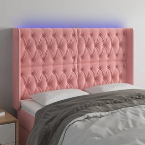 3124443 vidaXL Tăblie de pat cu LED, roz, 163x16x118/128 cm, catifea