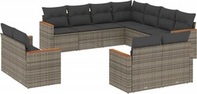 vidaXL Set canapele de grădină cu perne, 11 piese, gri, poliratan